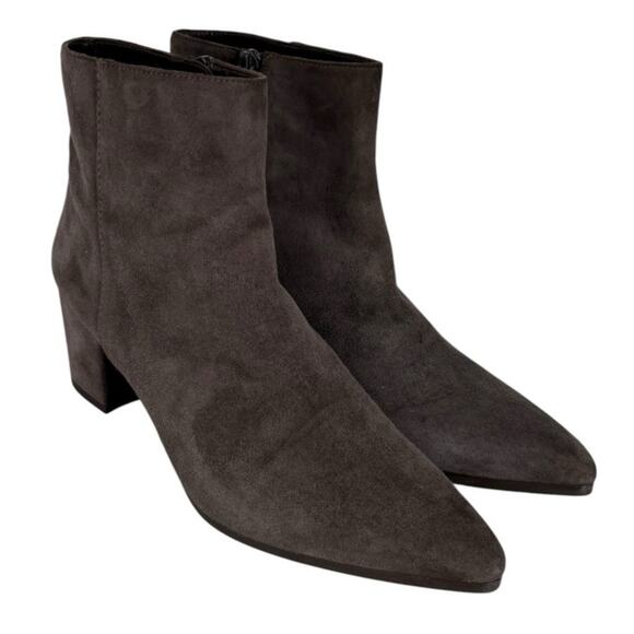 Stuart Weitzmam Kid Suede Point Toe Ankle Boots Block Heel Size 7.5 M Designer - Picture 1 of 9